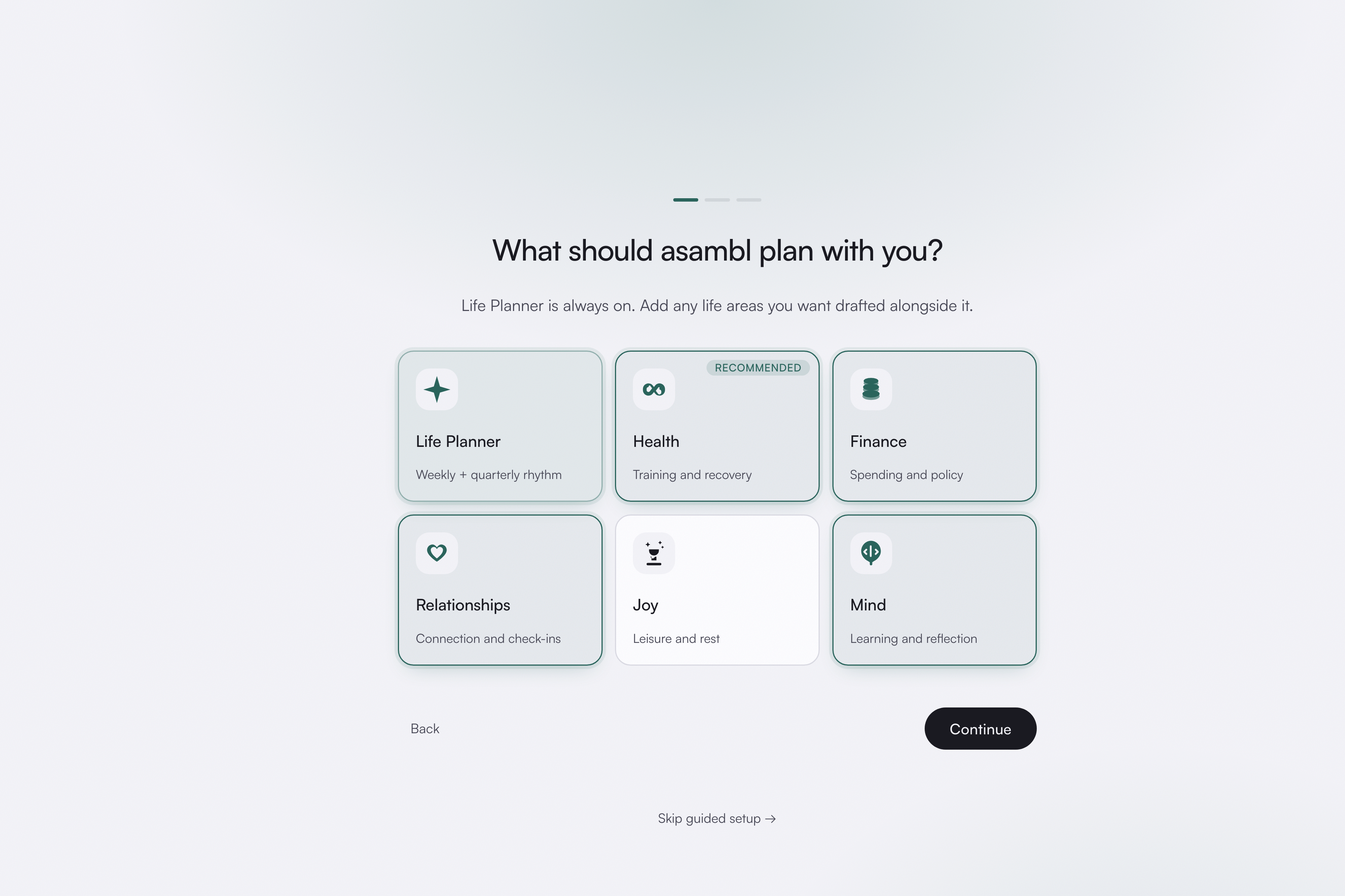 Choosing life areas