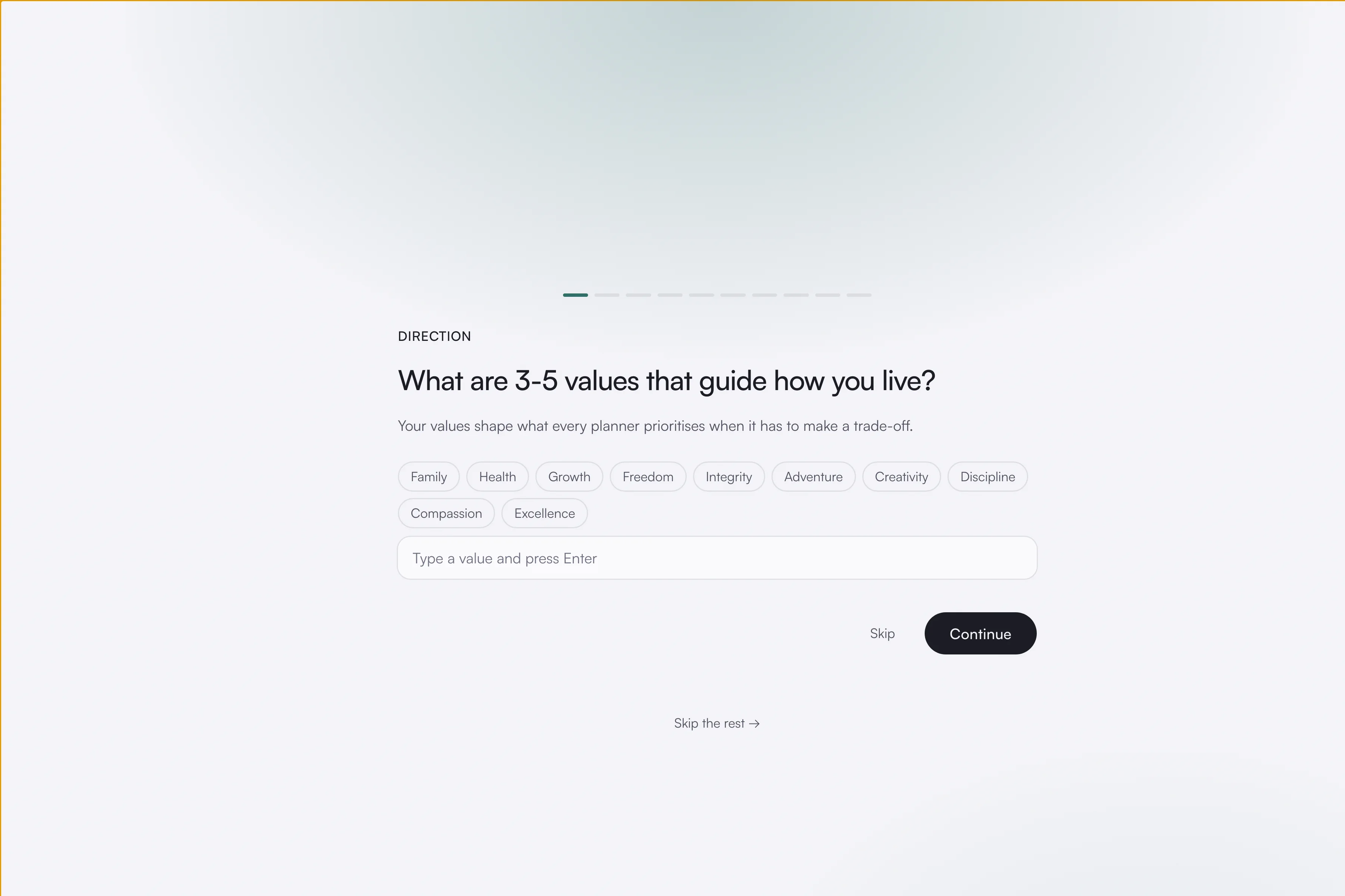 One question at a time during setup