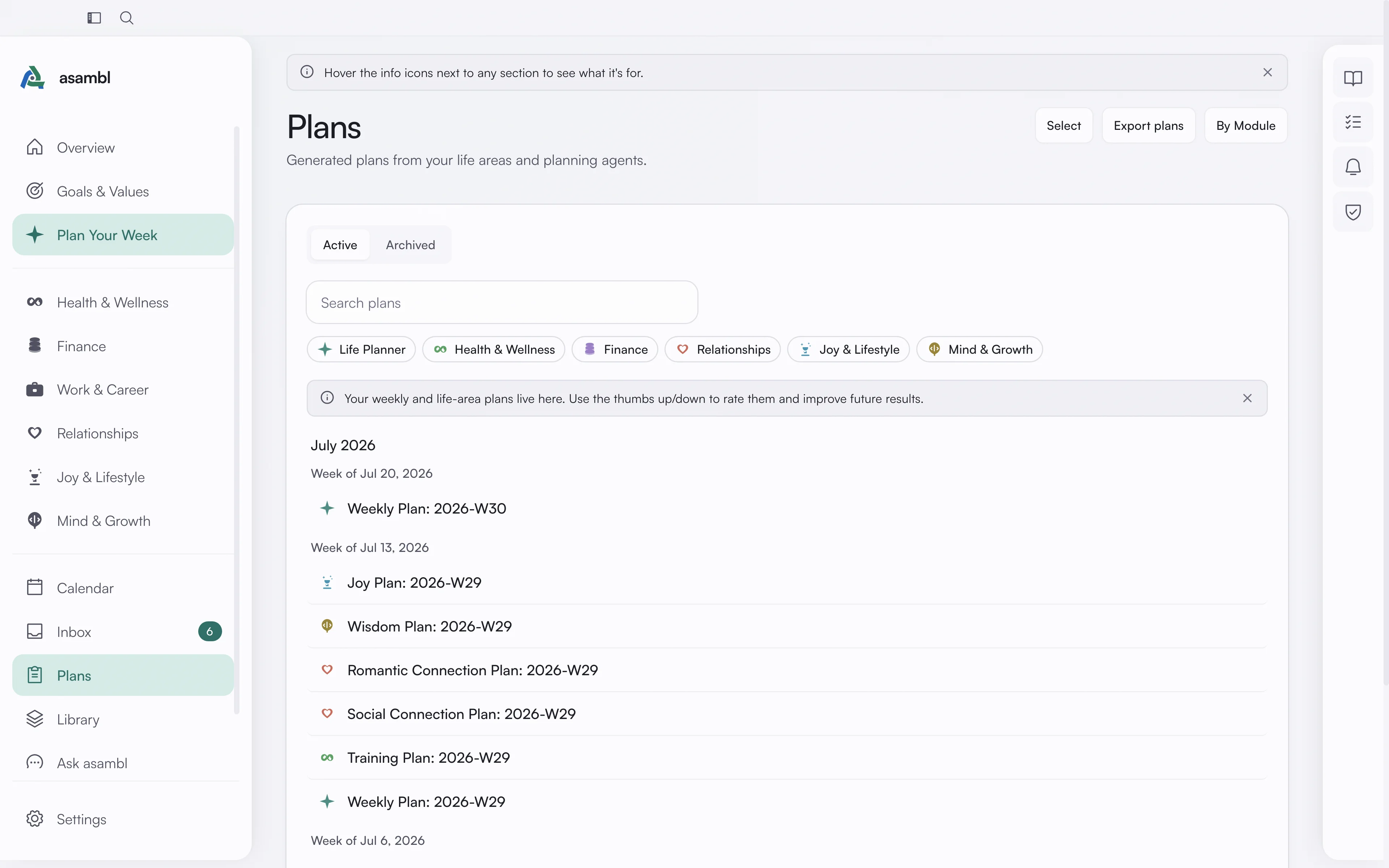 The Plans page