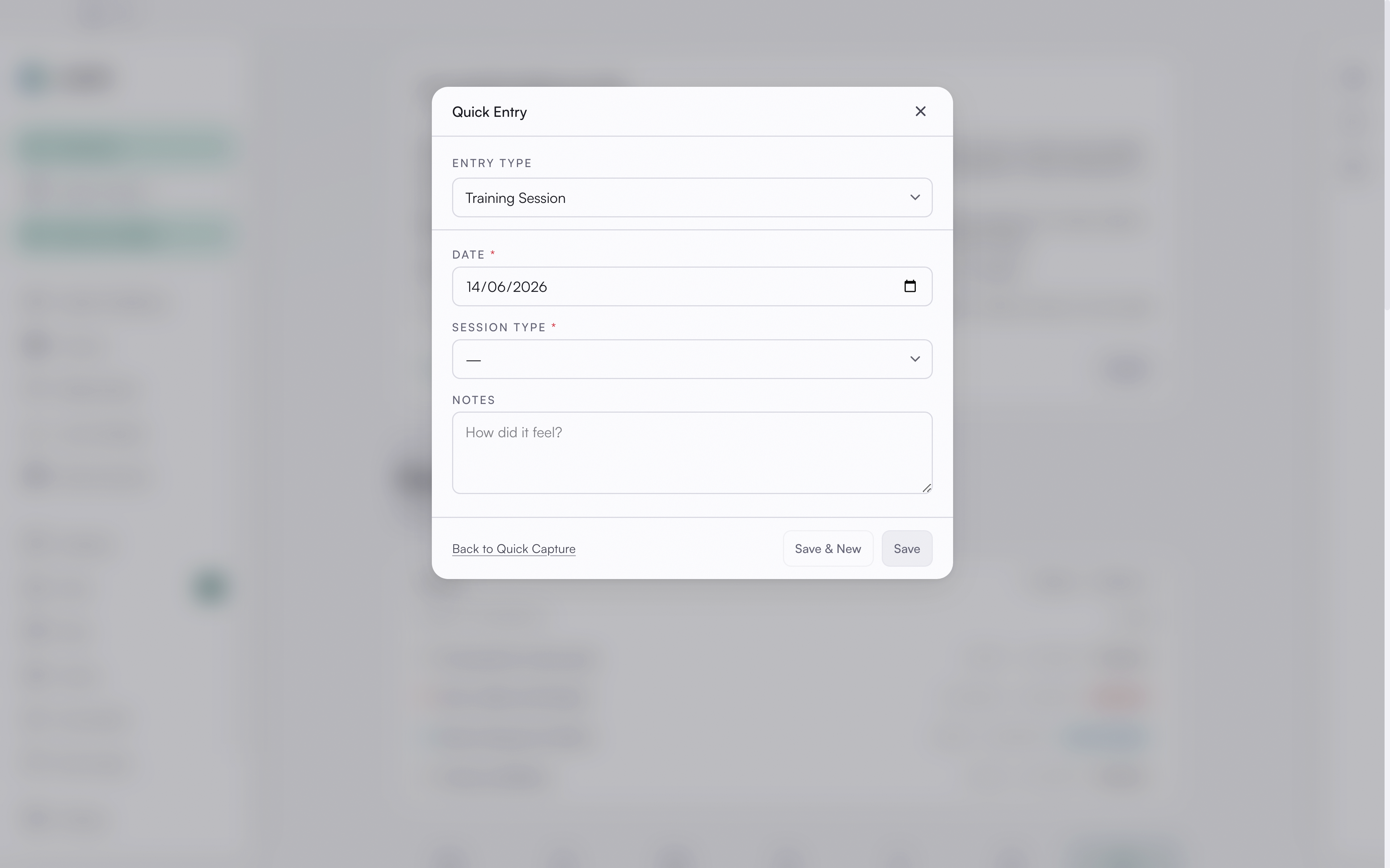 Quick entry form
