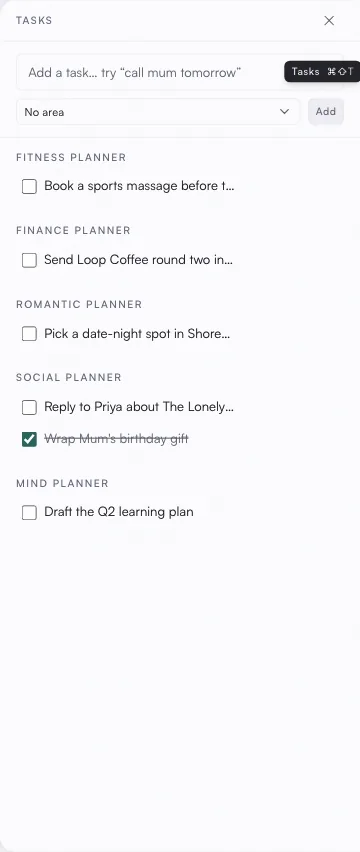 The Tasks panel