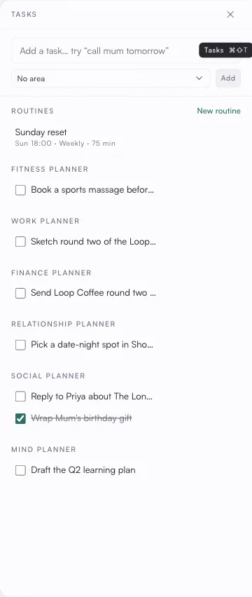 The Tasks panel